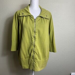 Jones New York Women's Sweater Cardigan Short Sleeve  Full Zip XL Green
